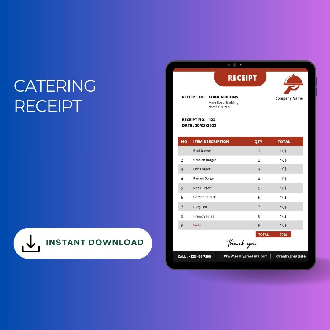 Catering Receipt Template Blank Printable [Pdf Excel & Word]