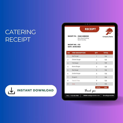 Catering Receipt Template Blank Printable [Pdf Excel & Word]