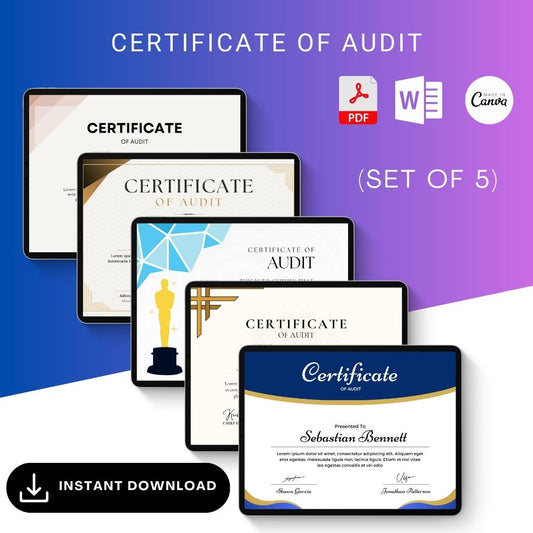 Audit Certificate Blank Printable Template in PDF & Word