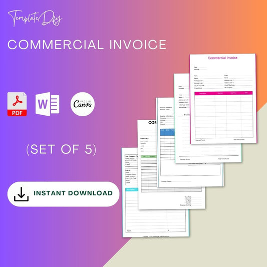 Commercial Invoice Template Printable Blank PDF, Excel, Word