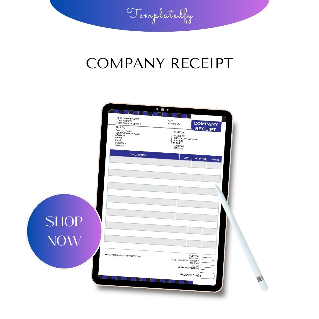 Company Receipt Template [Pdf, Excel & Word] (Pack of 5)