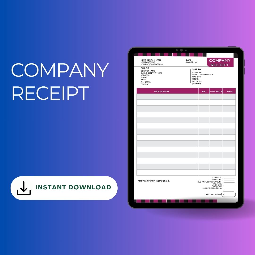 Company Receipt Template [Pdf, Excel & Word] (Pack of 5)