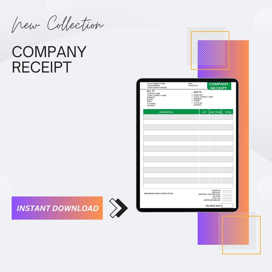 Company Receipt Template [Pdf, Excel & Word] (Pack of 5)