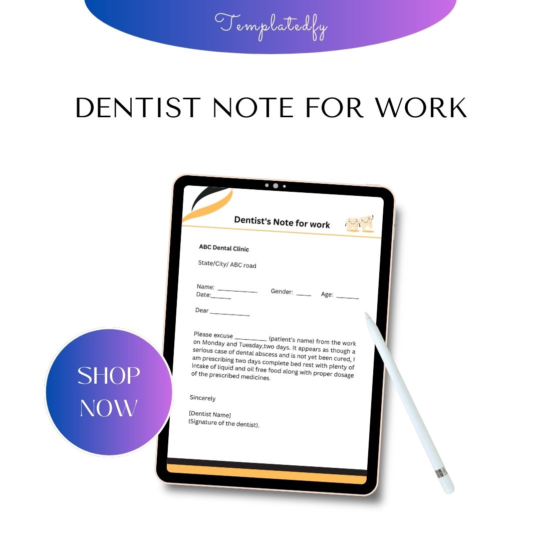 Dentist Note for Work Printable Template [Word Editable] Template1Minute