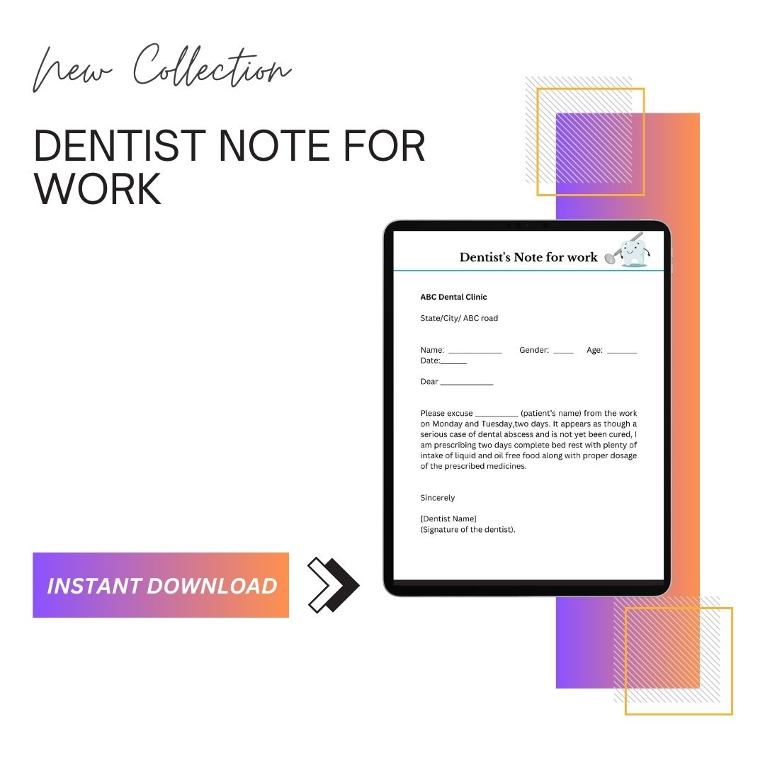 Dentist Note for Work Printable Template [Word Editable] Template1Minute