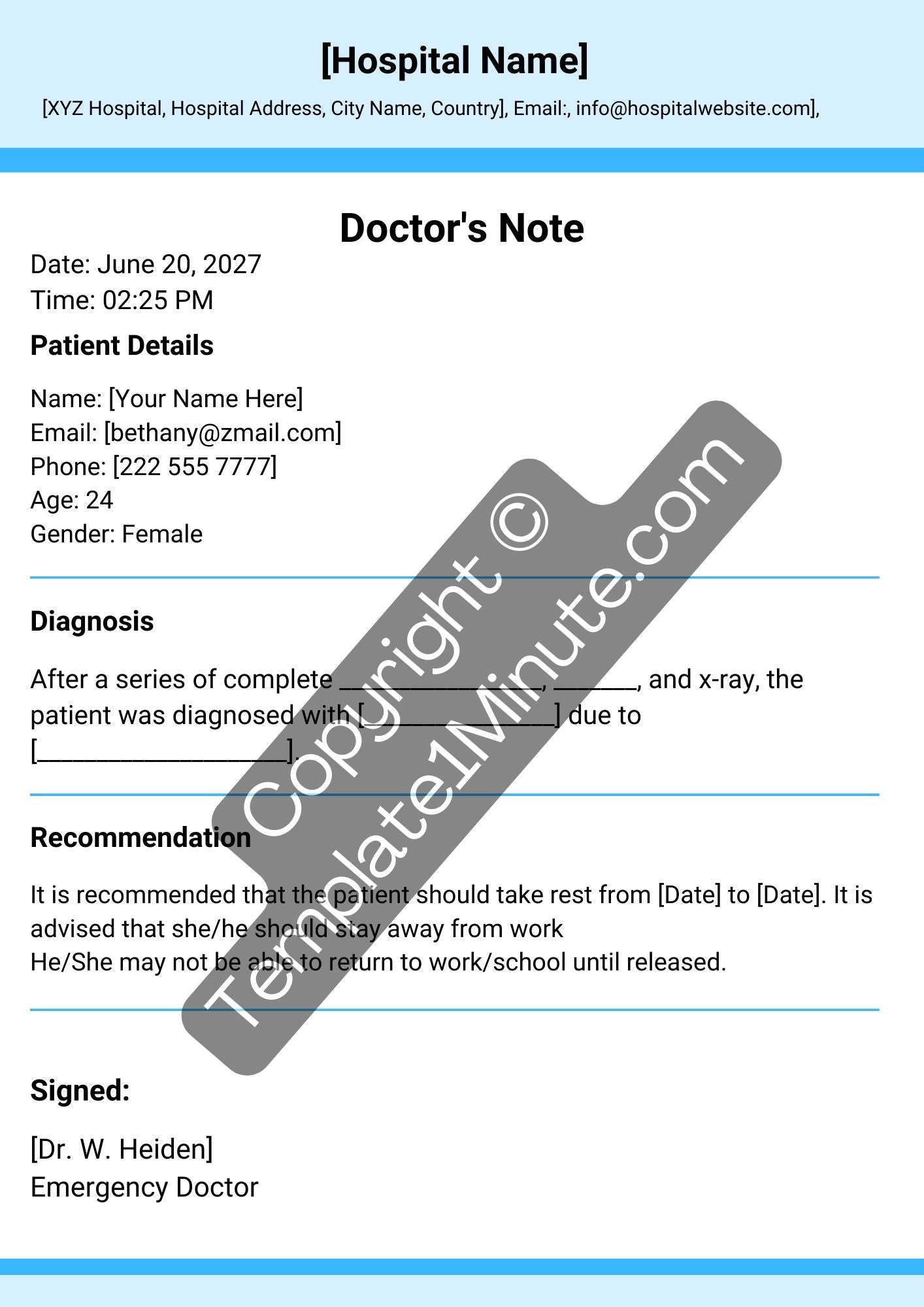 Doctors Note Printable Template in PDF & Word