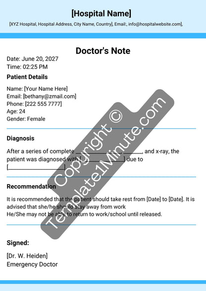 Doctors Note Printable Template in PDF & Word