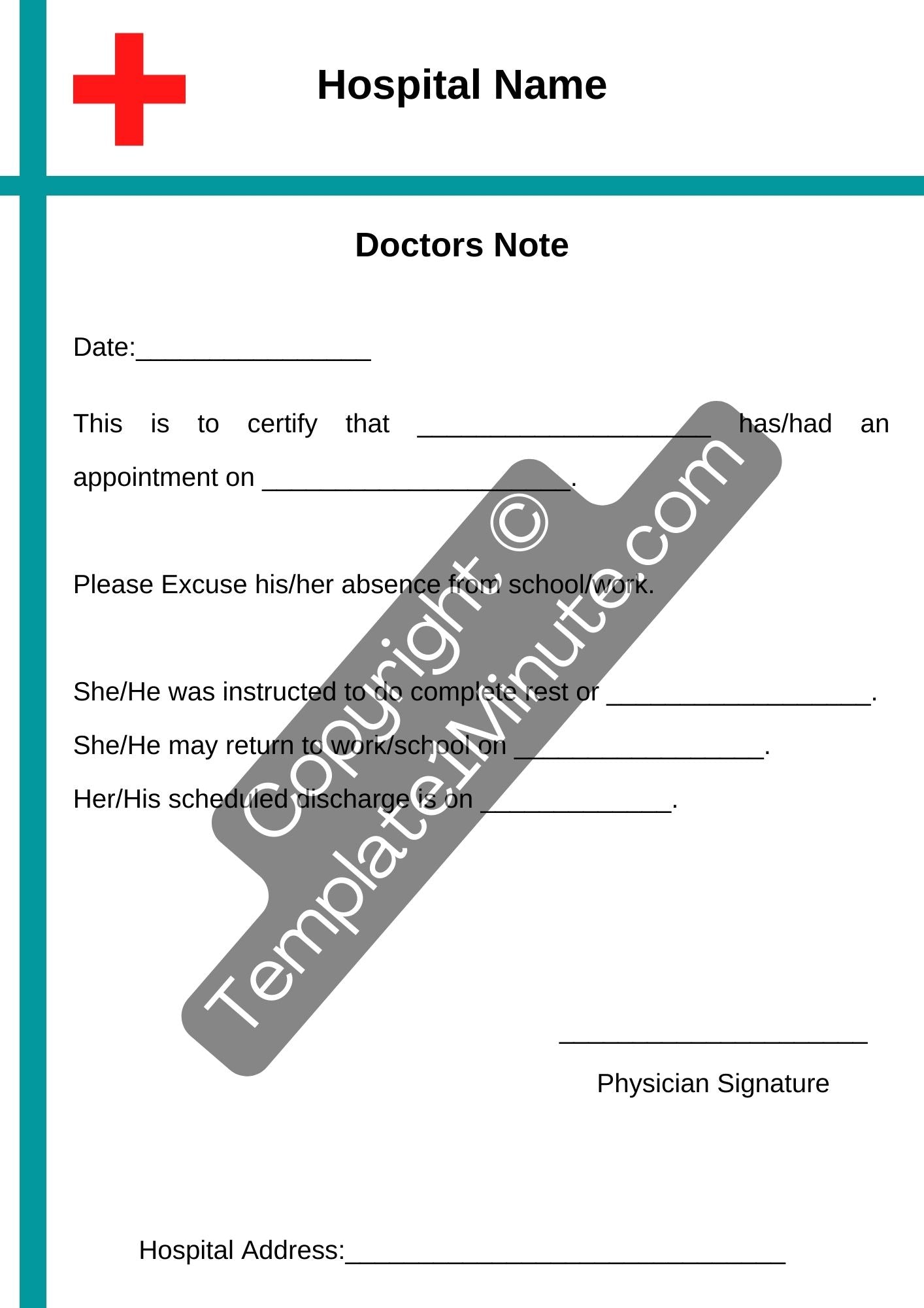 Doctors Note Printable Template in PDF & Word