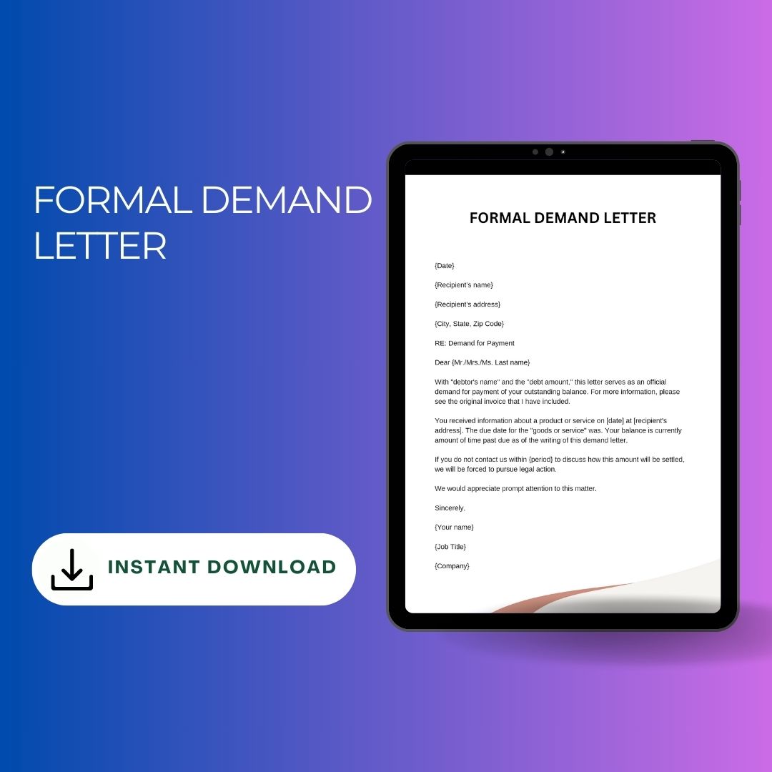 Formal Demand Letter Sample with Examples [Word Editable]