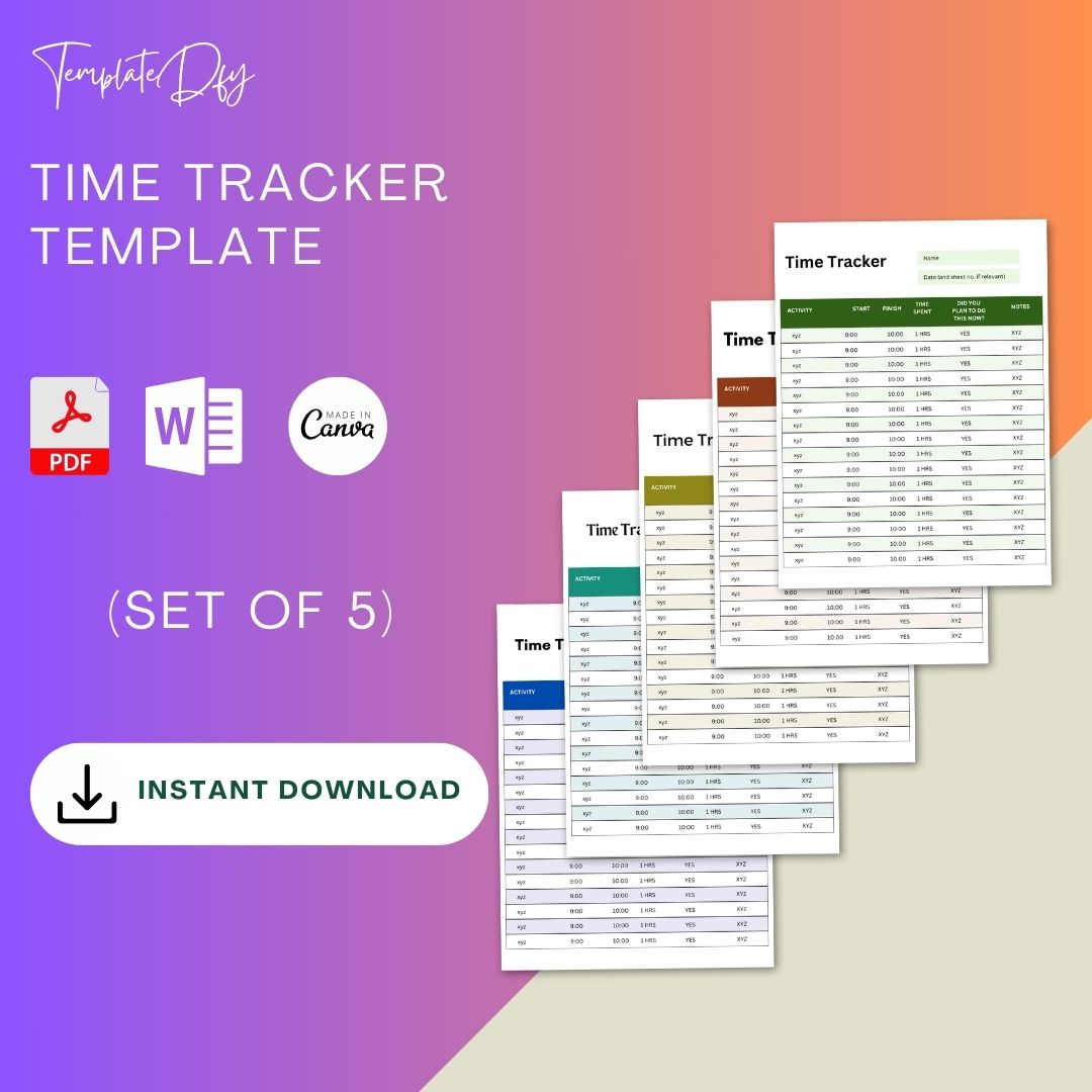 Time Tracker Template Printable in PDF, Word, Excel