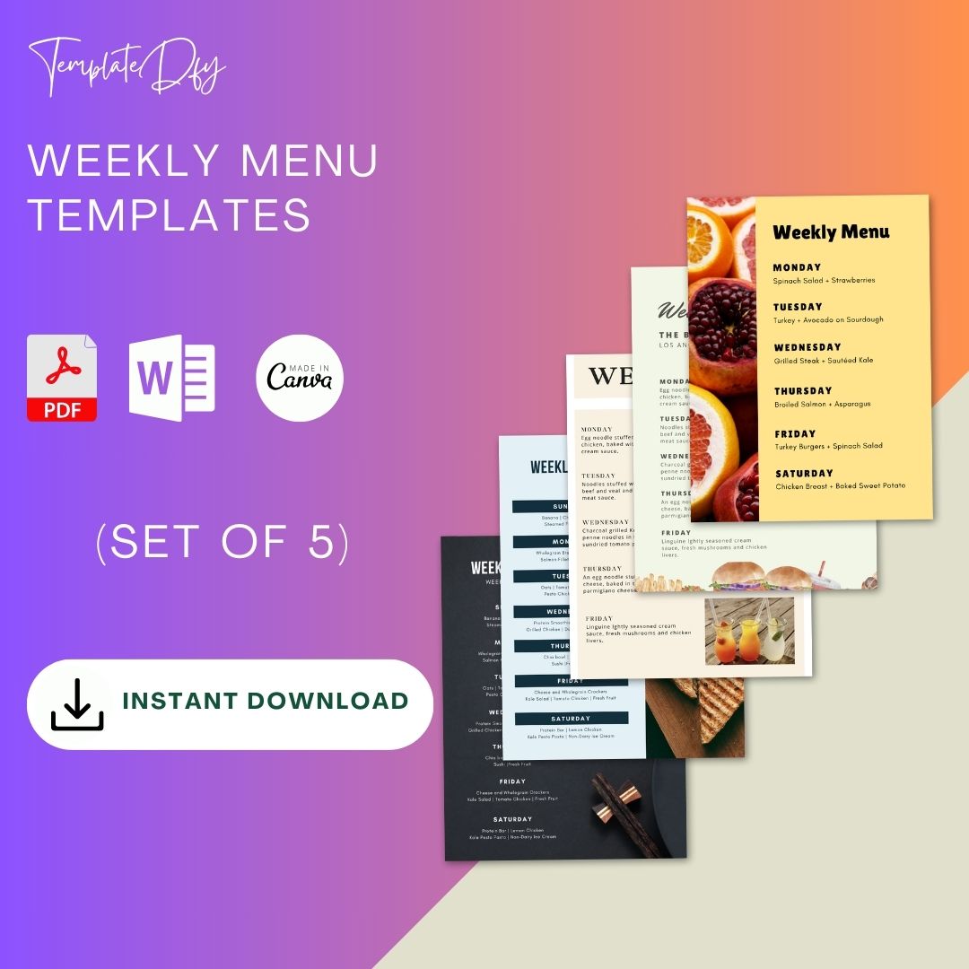 Weekly Menu Template Blank Printable [PDF Word Excel]