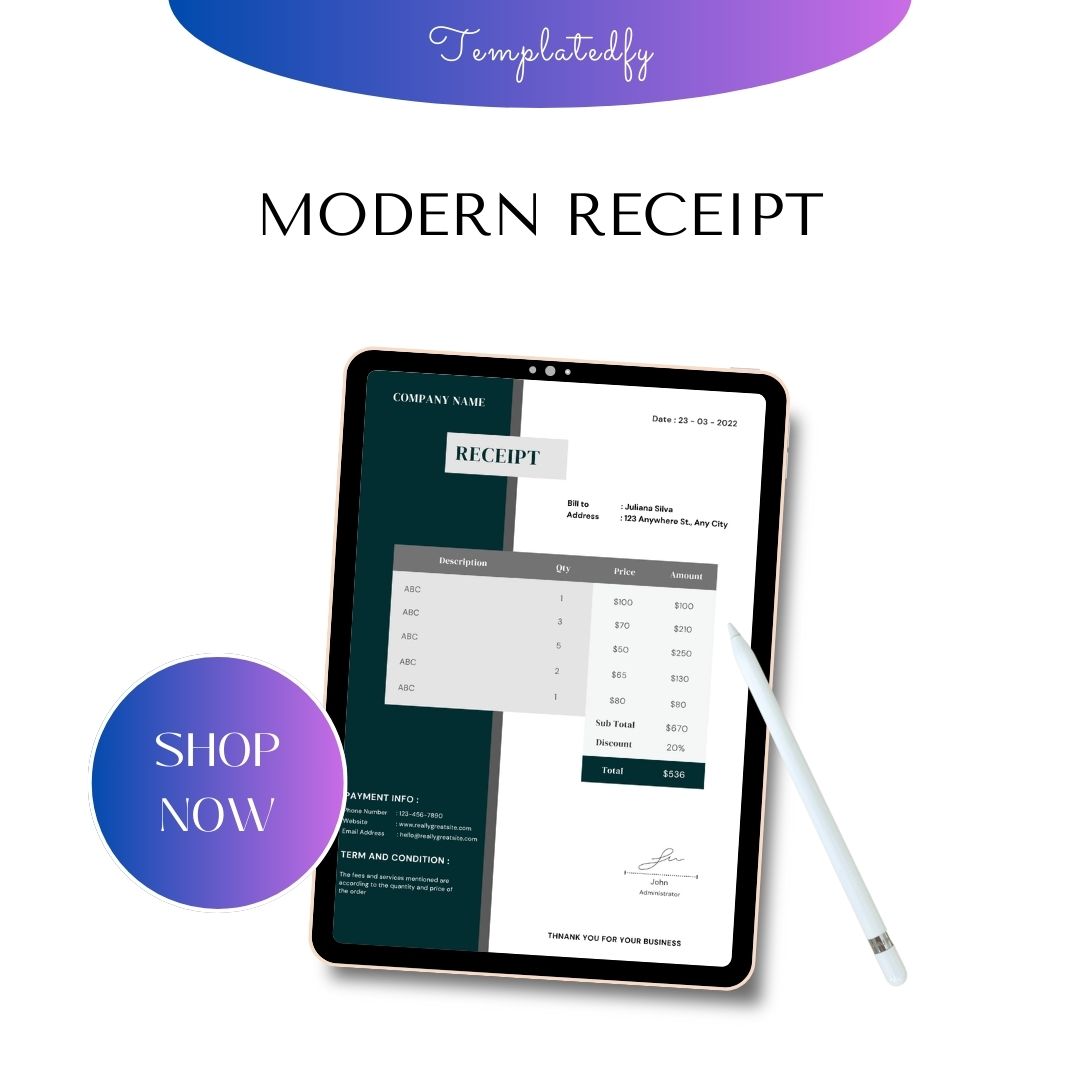 Modern Receipt Template Blank Printable [Pdf, Excel & Word]