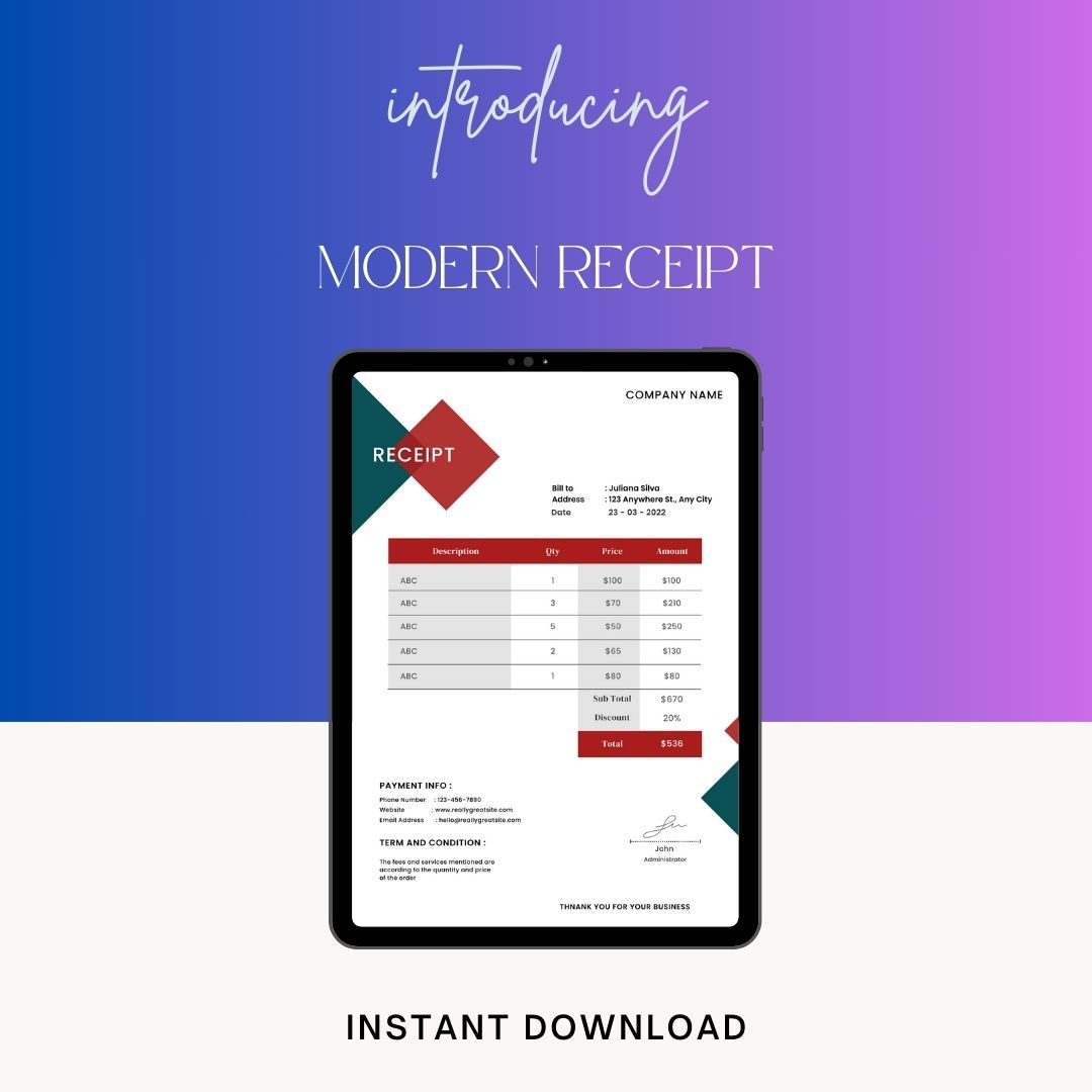 Modern Receipt Template Blank Printable [Pdf, Excel & Word]