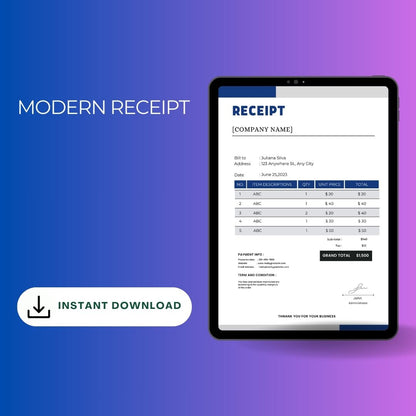 Modern Receipt Template Blank Printable [Pdf, Excel & Word]