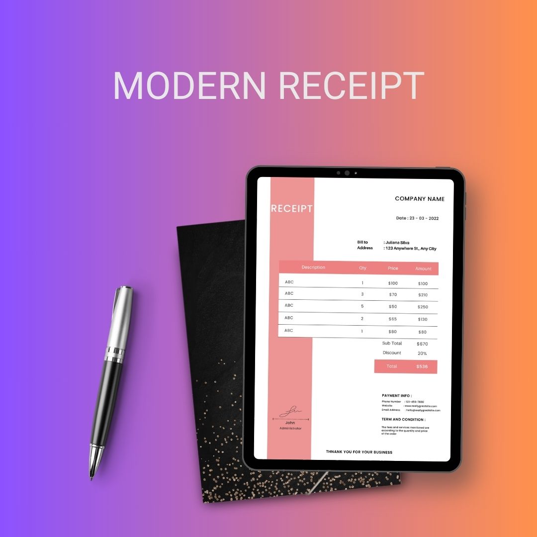 Modern Receipt Template Blank Printable [Pdf, Excel & Word]