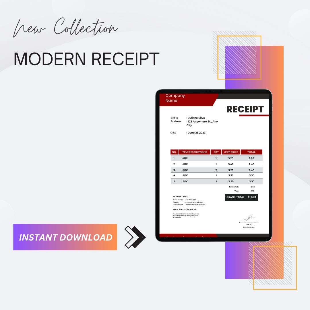 Modern Receipt Template Blank Printable [Pdf, Excel & Word]