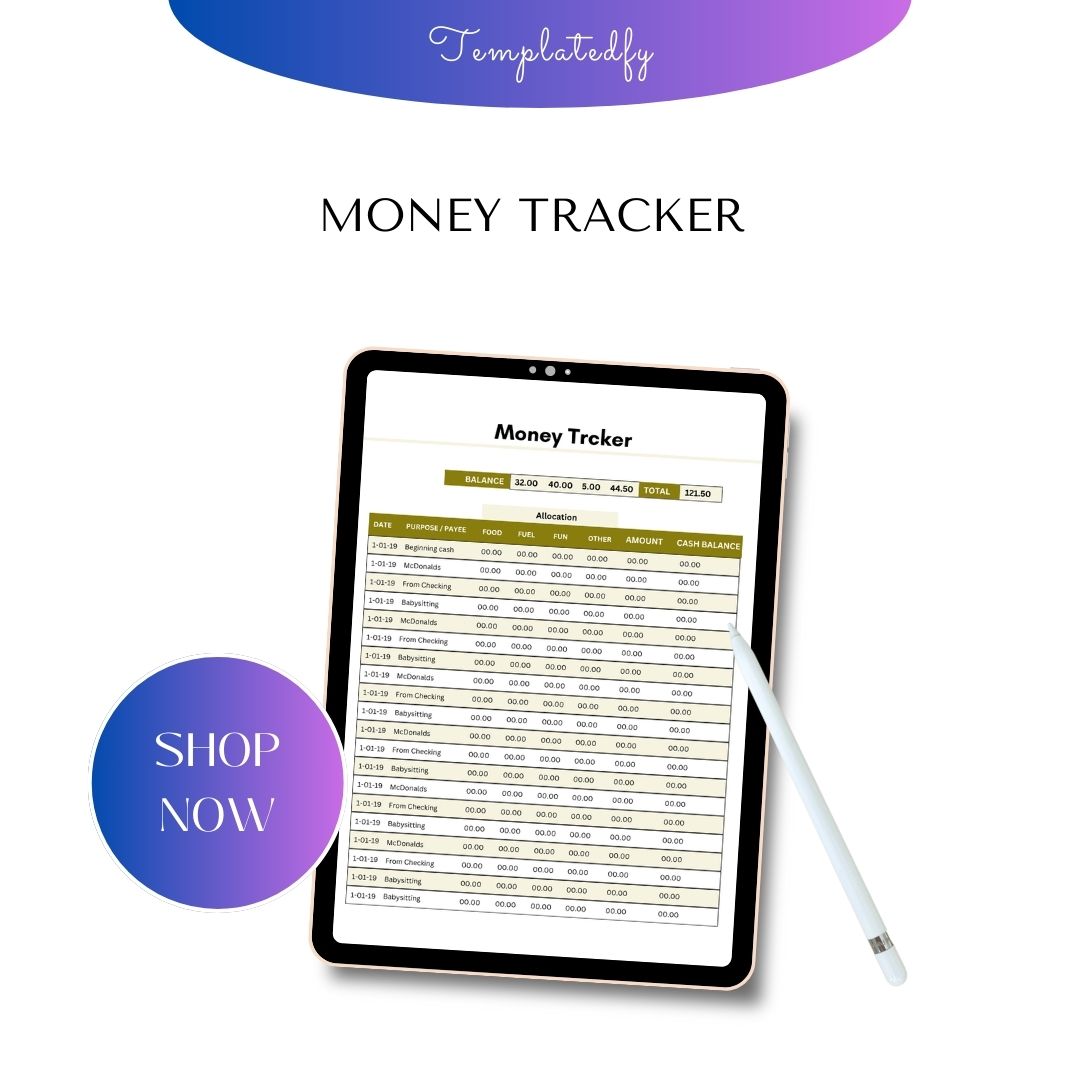 Money Tracker Template Blank Printable in PDF Word & Excel