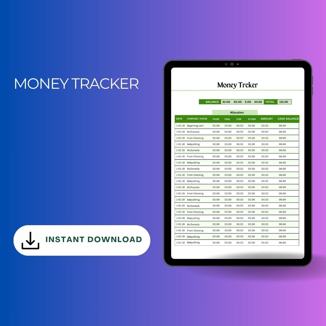 Money Tracker Template Blank Printable in PDF Word & Excel