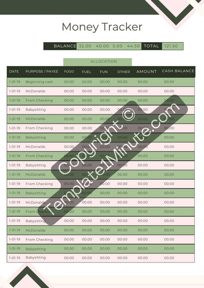 Money Tracker Template Blank Printable in PDF Word & Excel