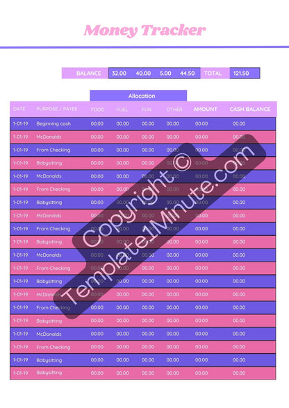 Money Tracker Template Blank Printable in PDF Word & Excel