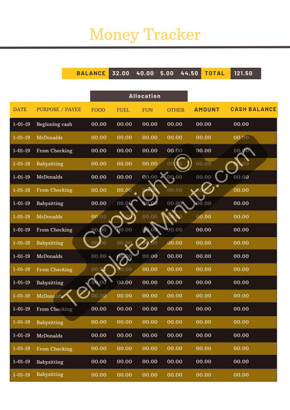 Money Tracker Template Blank Printable in PDF Word & Excel