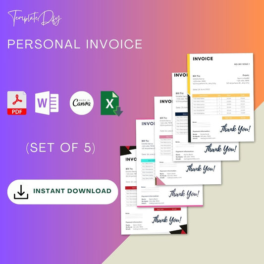 Personal Invoice Template Blank Printable PDF, Word, Excel