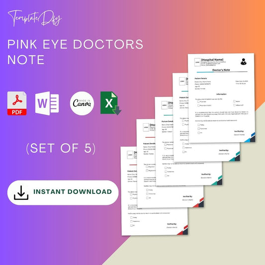 Pink Eye Doctors Note Printable Template [Word Editable]