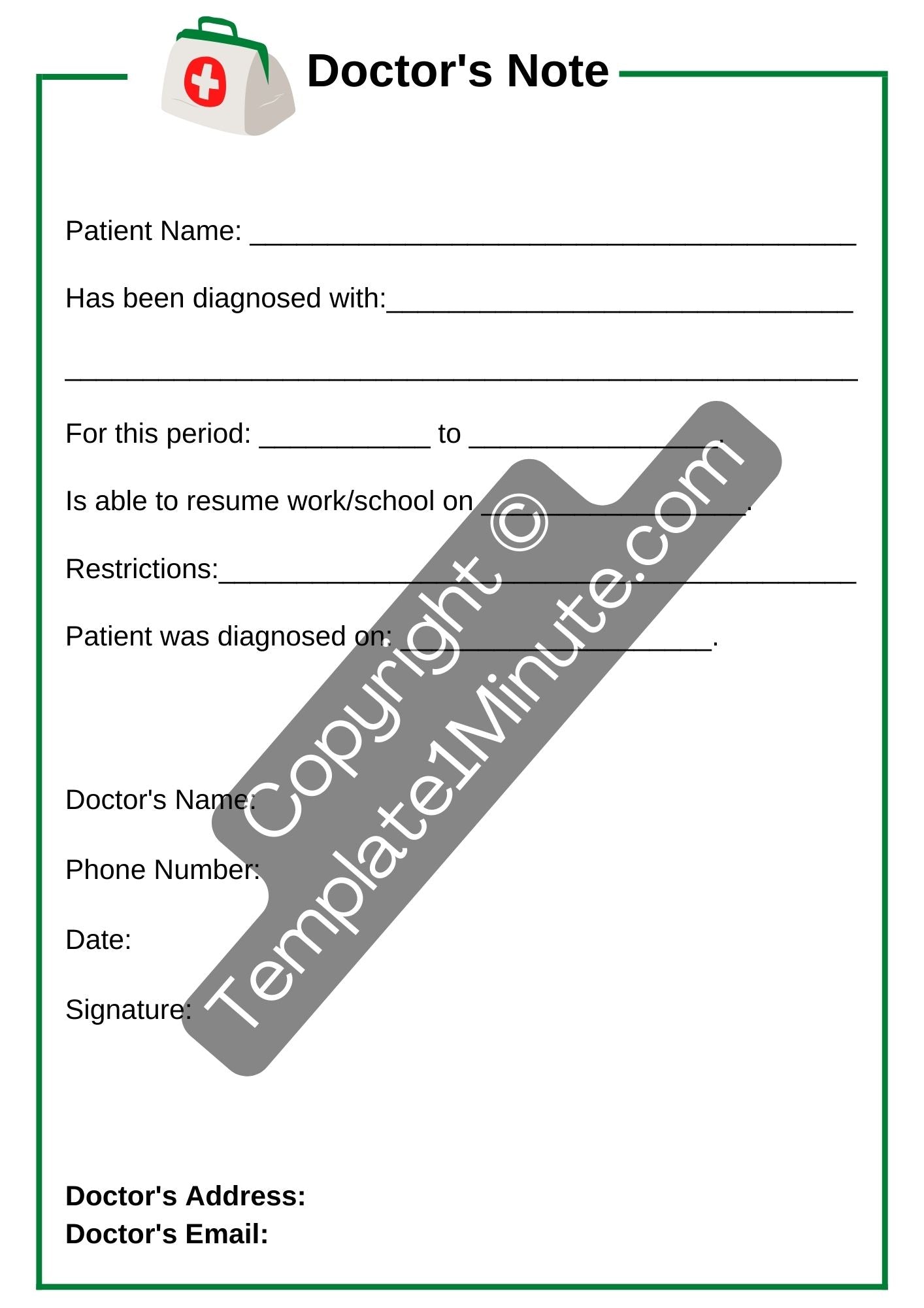 Doctors Note Printable Template in PDF & Word