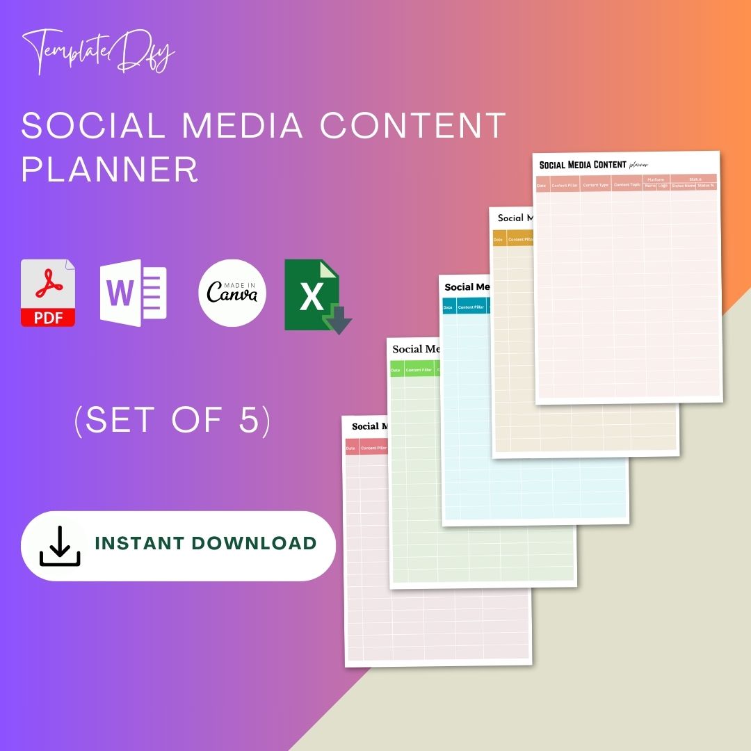 Social Media Content Planner Template [PDF Word Excel]