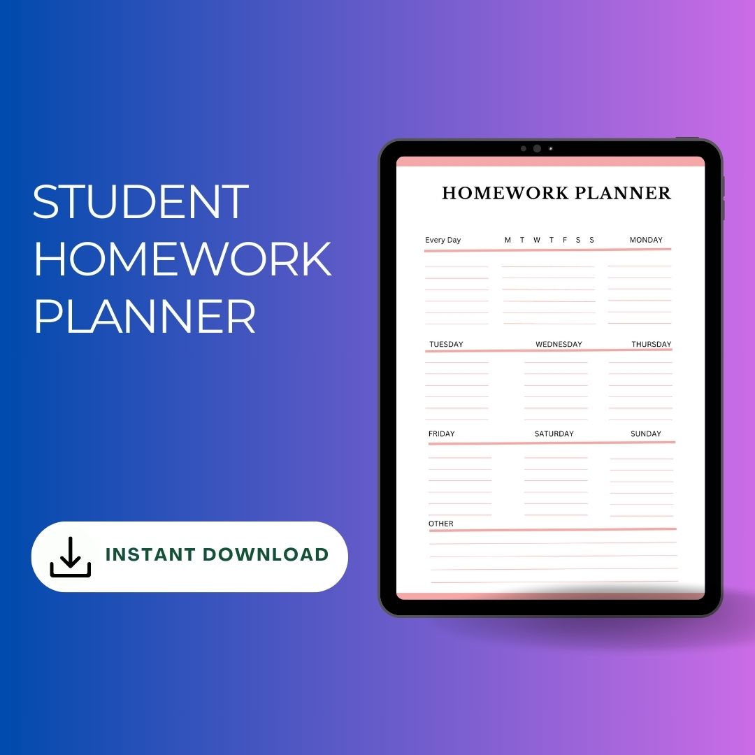 Student Homework Planner Template Printable [PDF Word Excel]