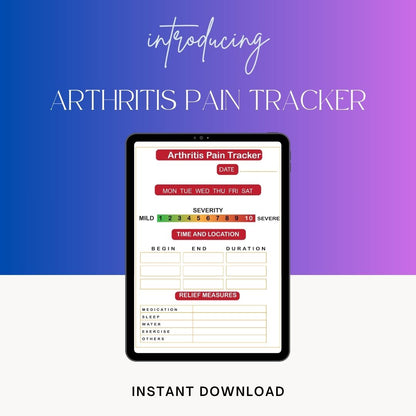 Arthritis Pain Tracker Template Blank Printable PDF & Excel