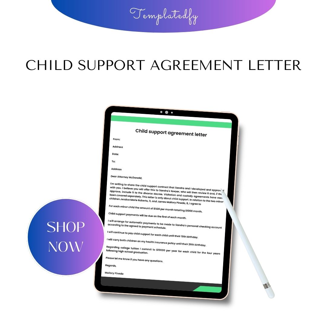 No Child Support Agreement Letter