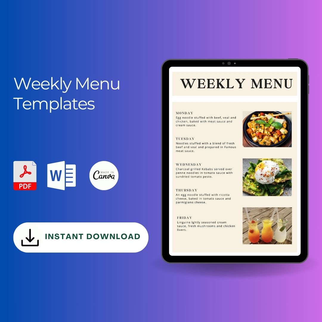 Weekly Menu Template Blank Printable [PDF Word Excel]