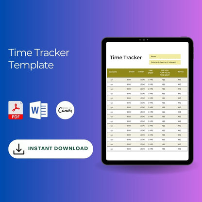 Time Tracker Template Printable in PDF, Word, Excel