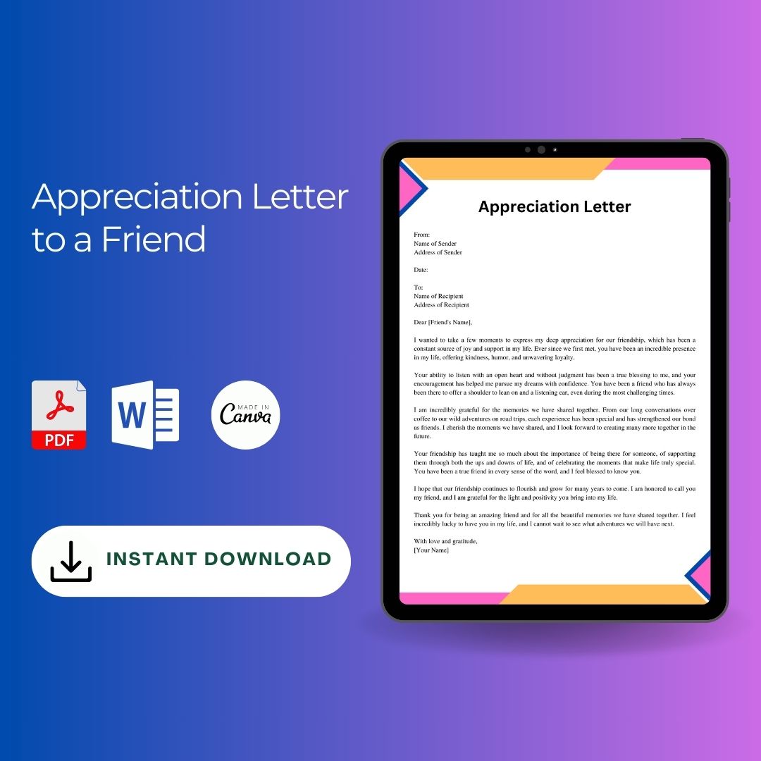 Friend Appreciation Letter