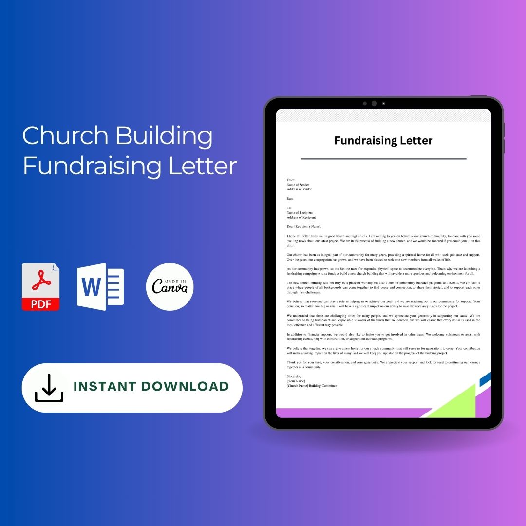 Church Building Fundraising Letter Sample with Example Word