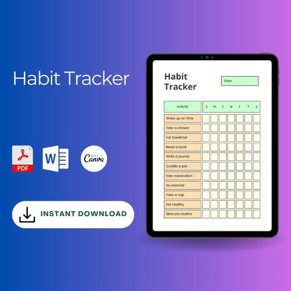 Habit Tracker Template Printable Blank PDF, Word & Excel