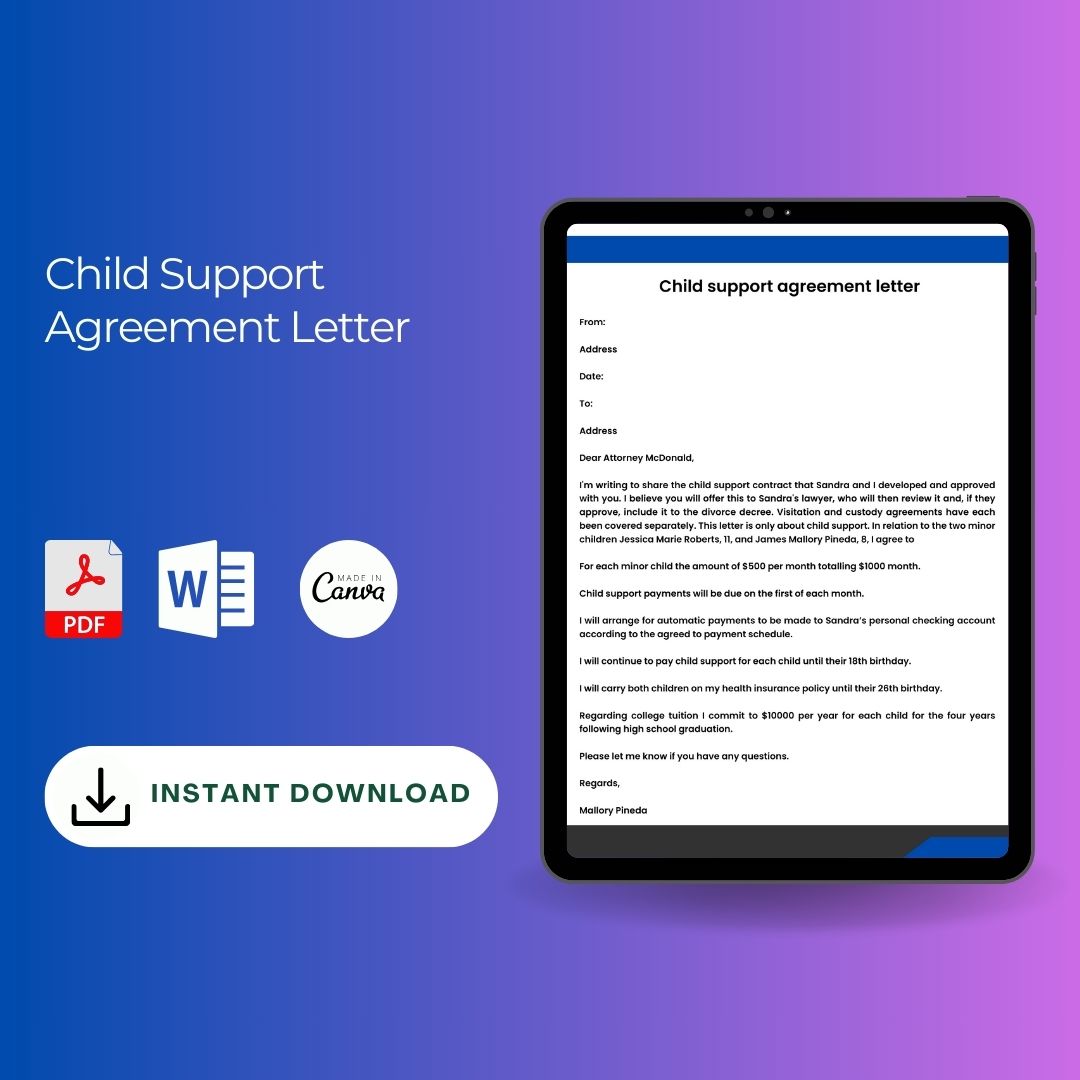 Sample Child Support Agreement Letter