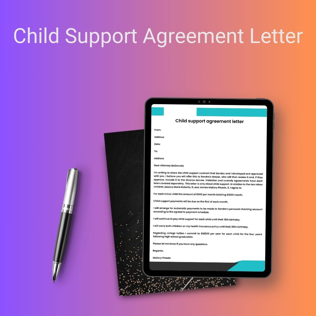 Child Support Agreement Letter Sample