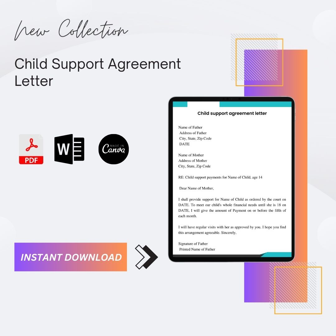 Notarized Child Support Agreement Letter