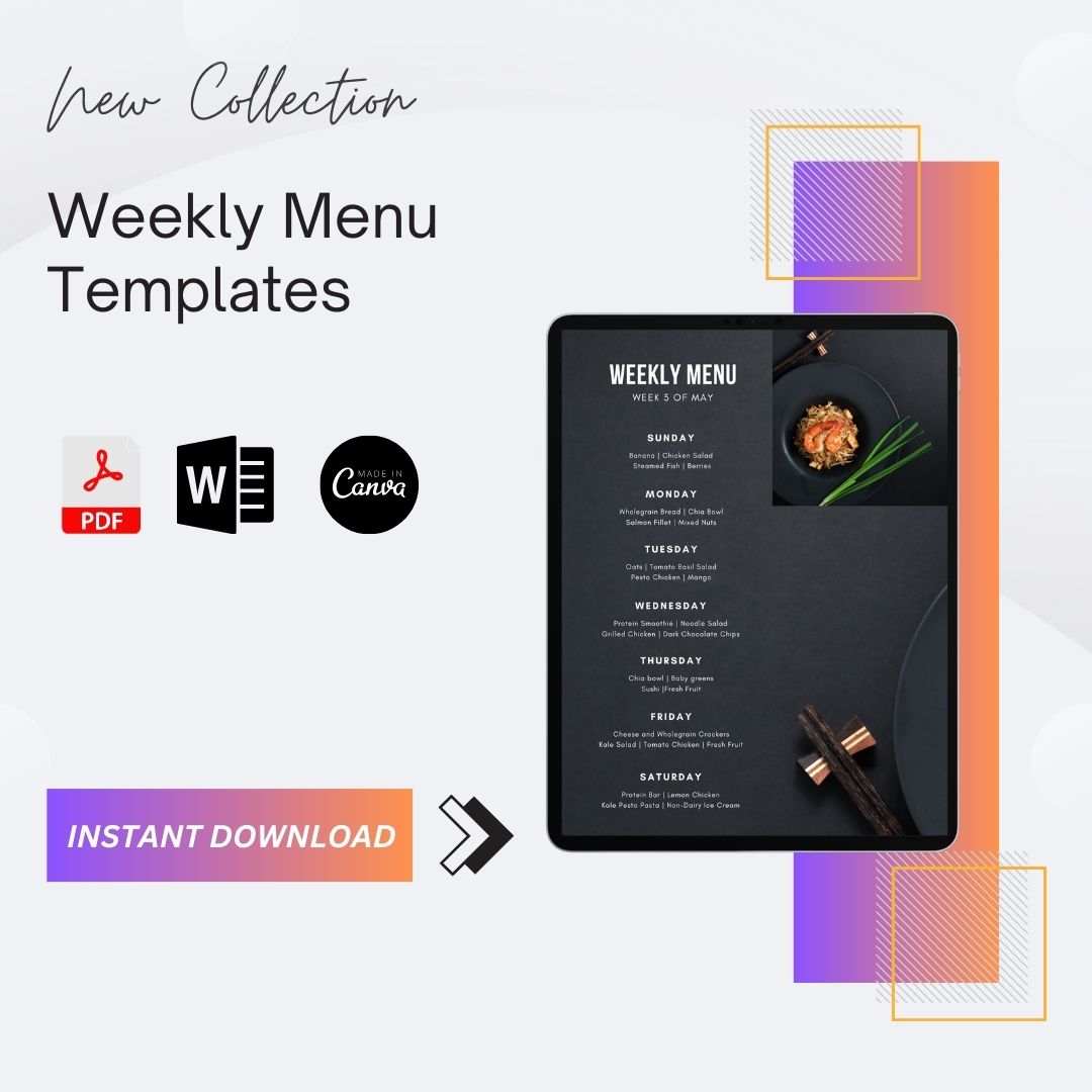 Weekly Menu Template Blank Printable [PDF Word Excel]