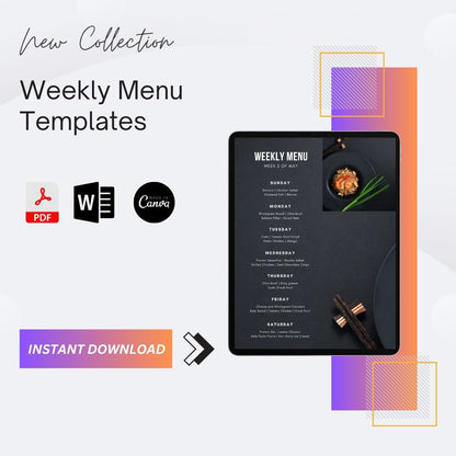 Weekly Menu Template Blank Printable [PDF Word Excel]