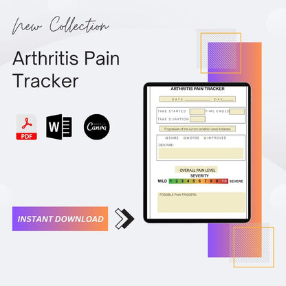 Arthritis Pain Tracker Template Blank Printable PDF & Excel