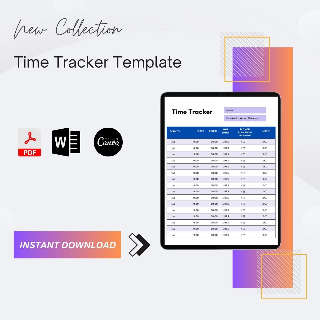 Time Tracker Template Printable in PDF, Word, Excel